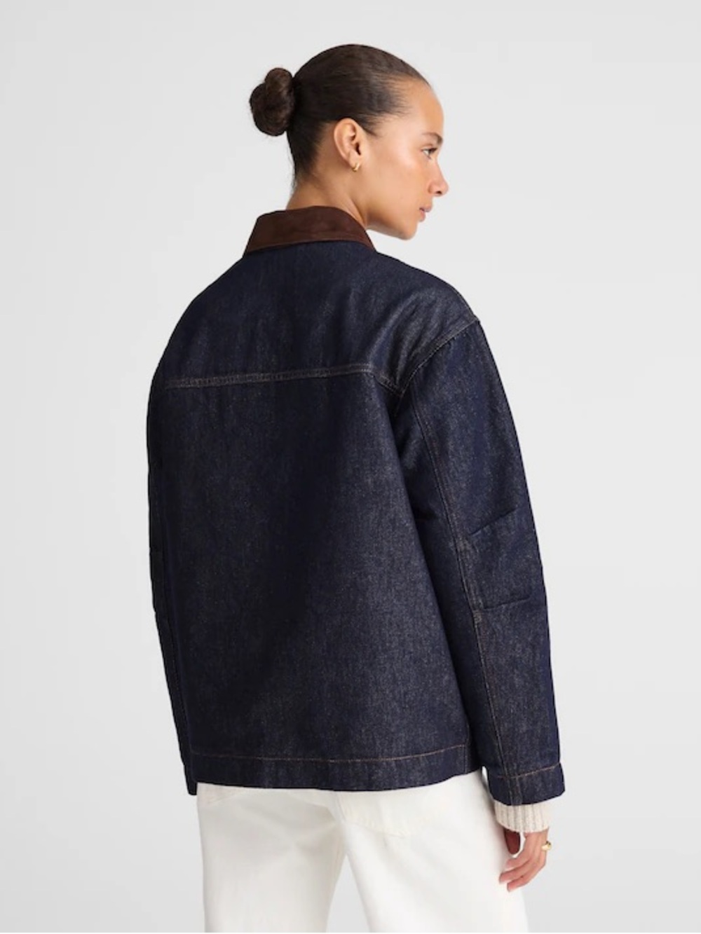 Madewell Denim Chore Jacket Suede Collar in Rinse Wash size medium NEW $228 MSRP - Picture 4 of 12